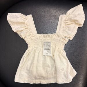 Crewcuts JCrew Little Girl’s ruffle-sleeve T-shirt Ivory XXS (2-3) New with Tags